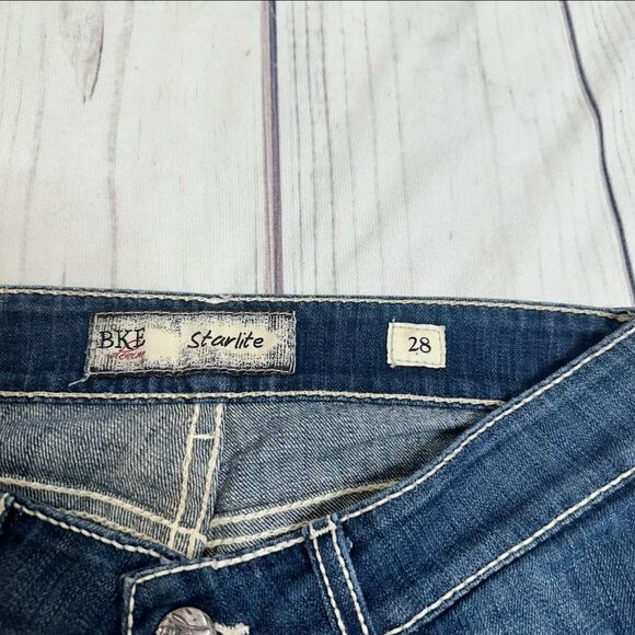BKE Buckle Denim Capri Cropped Jeans Starlite Thick Stitch Women Sz 28 - Picture 2 of 11